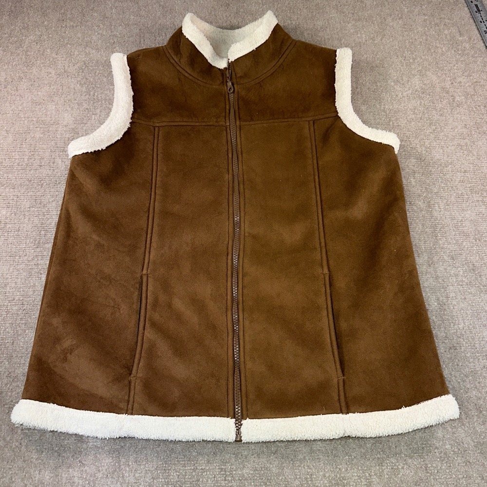 Cabela's Faux Suede Sherpa Lined Full Zip Vest Brown Tan Small 6977